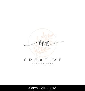 WC Initial handwriting minimalist geometric logo template vector art, Logo for business beauty, fashion, and other art Stock Vector