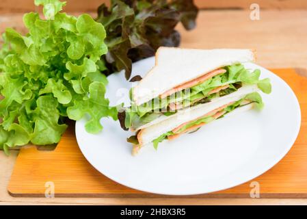 sandwich ham in the white dish Stock Photo