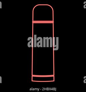 Neon thermos or vacuum flask red color vector illustration image flat style light Stock Vector