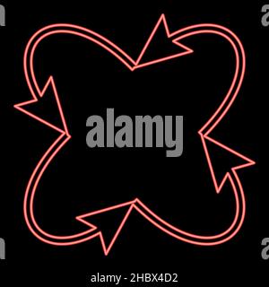 Neon four arrows loop and from center red color vector illustration image flat style light Stock Vector