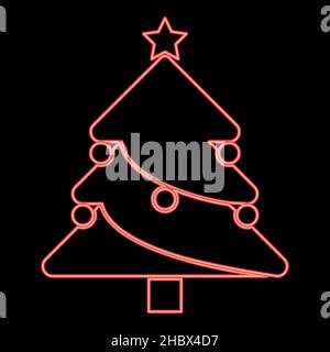Neon christmas tree red color vector illustration image flat style light Stock Vector