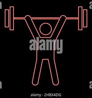 Neon man uping weight red color vector illustration image flat style light Stock Vector