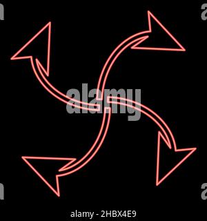 Neon four arrows loop from center red color vector illustration image flat style light Stock Vector