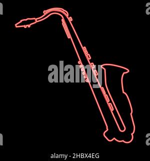 Neon saxophone red color vector illustration image flat style light Stock Vector