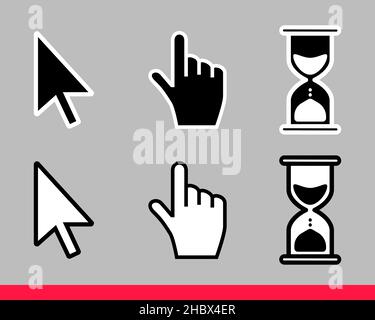 Pointer hand, arrow and hourglass loading clock mouse cursors icon sign Stock Vector