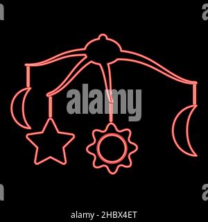 Neon 360 degrees rotating hanging rattles baby red color vector illustration image flat style light Stock Vector