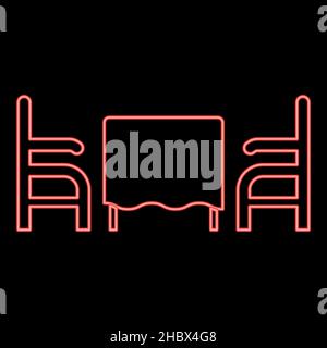 Neon table and two chair or armchair restaurant red color vector illustration image flat style light Stock Vector