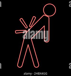 Neon man a with sick back . backache red color vector illustration image flat style light Stock Vector