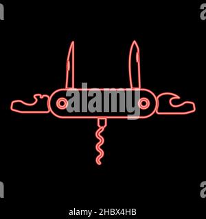 Neon penknife or pocket knife red color vector illustration image flat style light Stock Vector