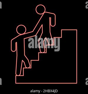 Neon man helping climb other man red color vector illustration image flat style light Stock Vector