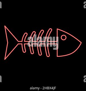 Neon fish sceleton red color vector illustration image flat style light Stock Vector