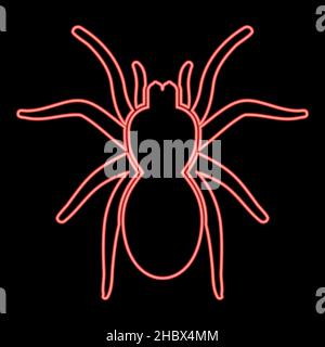 Neon spider or tarantula red color vector illustration image flat style light Stock Vector