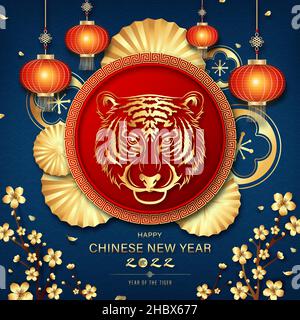Tiger Chinese zodiac sign for new year 2022, foreign text translation as tiger Stock Vector