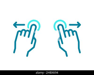 Swipe gesture line icon. Two hands zoom out touch screen. Mobile phone or tablet interface. Slide right and left. Horizontal swipe magnify movement. Stock Vector