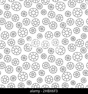 Geometric flower hand drawn seamless pattern, black and white texture. Stock Vector