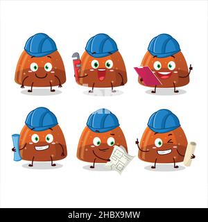 architect orange jelly gummy candy cute mascot character with pliers. Vector illustration Stock Vector