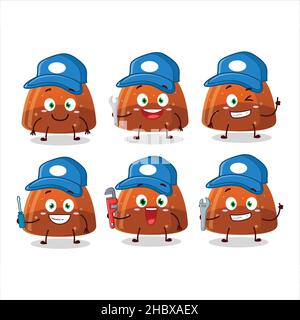 mechanic orange jelly gummy candy cute mascot character with pliers. Vector illustration Stock Vector
