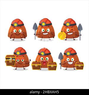 miners orange jelly gummy candy cute mascot character wearing helmet. Vector illustration Stock Vector