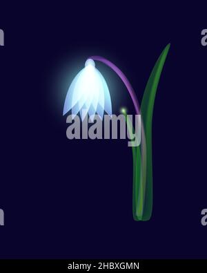 Neon snowdrops. Spring flowers, plants, nature, March. Vector illustration in neon style for banners, posters, flyer designs. Vector illustration Stock Vector