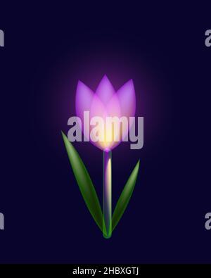 Neon crocus. Spring flowers, plants, nature, March. Vector illustration in neon style for banners, posters, flyer designs. Vector illustration Stock Vector