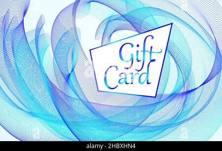 Blue line art dynamic pattern. Gift card design, template. Abstract waves, subtle curves. Vector background, circle effect. Transparent veil. EPS10 Stock Vector