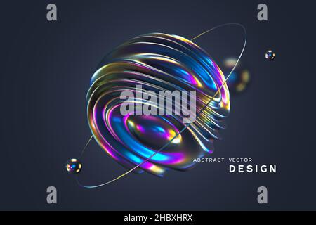 3d wavy sphere with ring and balls. Stock Vector
