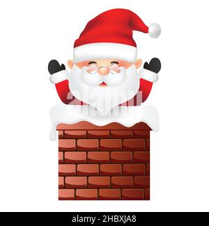 Santa Claus inside chimney vector illustration. Santa Claus cartoon isolated on white background. Stock Vector