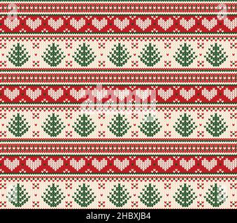 Christmas sweater pattern design. Seamless knitted Christmas background. Scandinavian sweater  vector illustration. Stock Vector