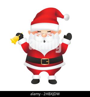 Santa Claus cartoon ringing bell illustration isolated on white background. Santa Claus character waving and singing. Stock Vector