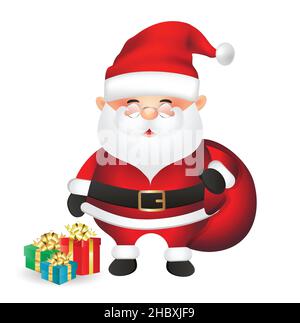 Santa Claus with gifts vector illustration. Santa Claus cartoon isolated on white background. Stock Vector