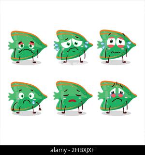 Fish green gummy candy cartoon character with sad expression. Vector illustration Stock Vector