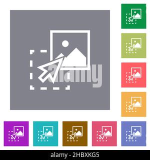 Drag image to upload flat icons on simple color square backgrounds Stock Vector