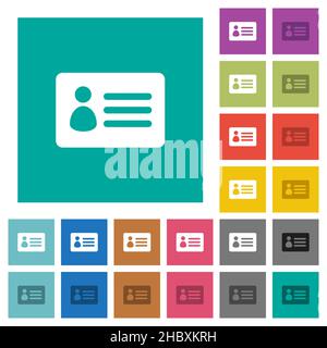 ID card solid multi colored flat icons on plain square backgrounds. Included white and darker icon variations for hover or active effects. Stock Vector