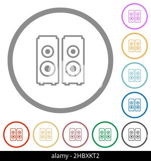 Speakers outline flat color icons in round outlines on white background Stock Vector