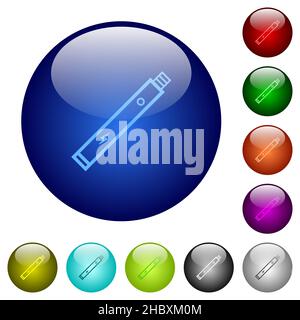 Electronic cigarette outline icons on round glass buttons in multiple colors. Arranged layer structure Stock Vector