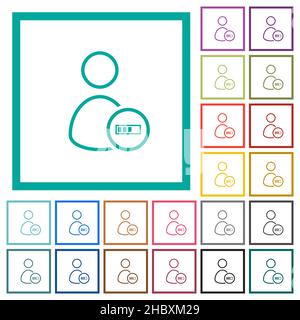 User processing outline flat color icons with quadrant frames on white background Stock Vector
