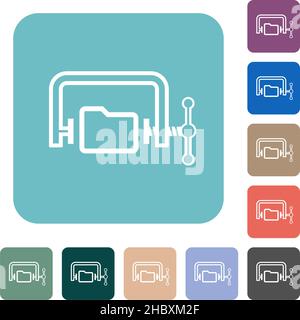 Folder compression outline white flat icons on color rounded square backgrounds Stock Vector