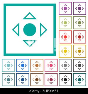 Scrolling tool alternate flat color icons with quadrant frames on white background Stock Vector