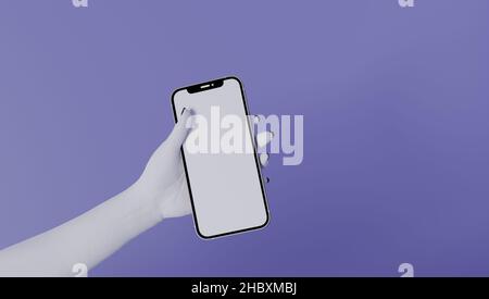 Woman use the iPhone 13 pro with white screen. 3d rendering. Stock Photo
