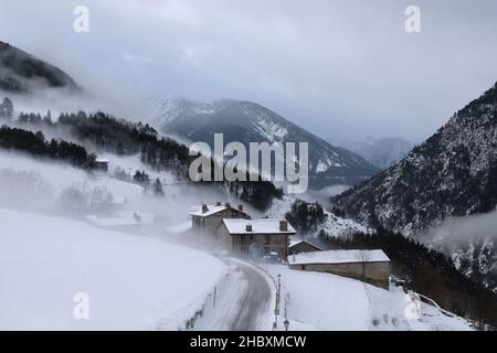 Winter in Andorra Pyrennes landscape Stock Photo