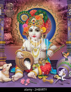 Lord Bal Krishna with colorful background wallpaper , God Bal Krishna ...