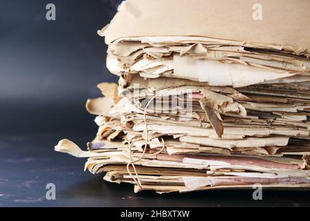 stack of Old papers on table  Stock Photo