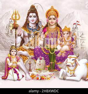 Buy Lord Shiva Family/ Large Hindu God with Glitter Effect -reprint on  paper (Unframed : Size 20