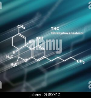 THC Tetrahydrocannabinol Structural chemical formula on a white ...