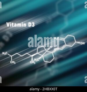 Vitamin D3, Structural chemical formula futuristic background Stock Photo