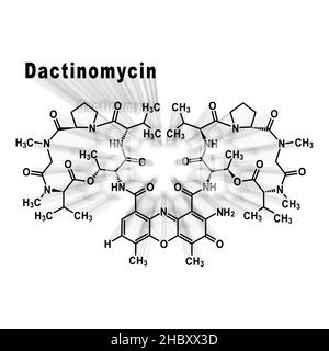 Dactinomycin cancer chemotherapy drug, Structural chemical formula on a white background Stock Photo