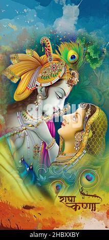 radha krishna painting art poster god color painting Stock Photo