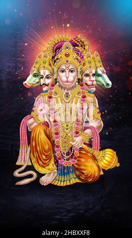 five headed lord Hanuman Indian God digital art Stock Photo