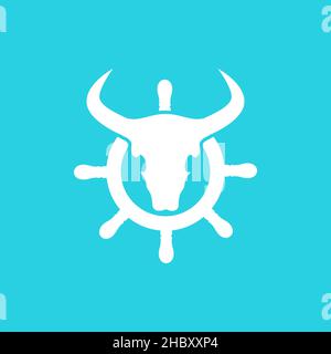 skull with boat steering wheel logo design vector graphic symbol icon sign illustration creative idea Stock Vector