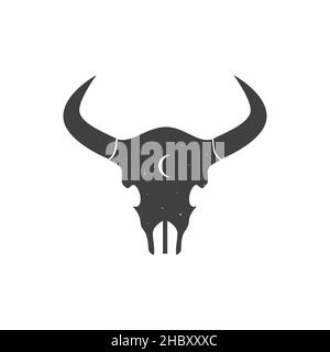 cow skull black with crescent logo design vector graphic symbol icon sign illustration creative idea Stock Vector